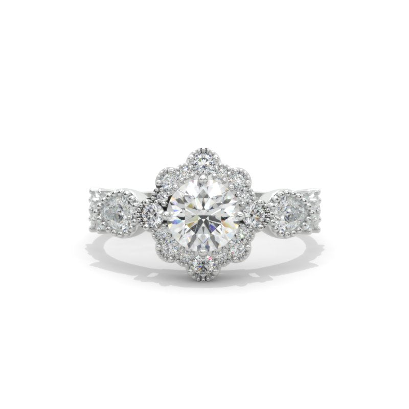 14K White Gold 1 Carat Round  Moissanite Halo Engagement Ring