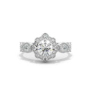 14K White Gold 1 Carat Round  Moissanite Halo Engagement Ring