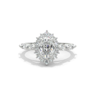 14K White Gold 1.2 Carat Oval Moissanite Halo Engagement Ring