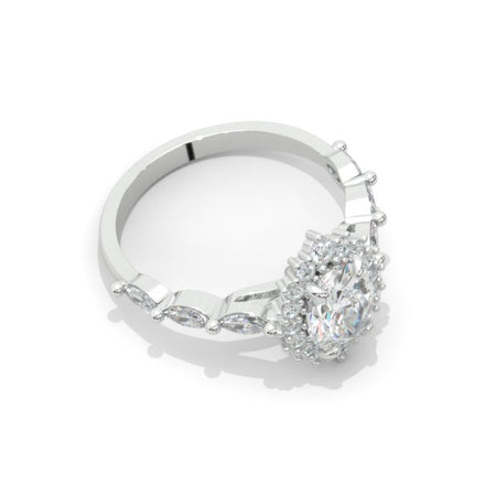 14K White Gold 1.2 Carat Oval Moissanite Halo Engagement Ring