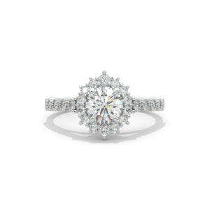 14K White Gold 1 Carat Round  Moissanite Halo Engagement Ring