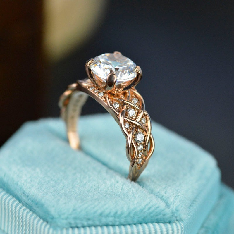 Classic 14K Rose Gold Three Stone Princess White Sapphire Blue Topaz Engagement  Ring R500-14KRGBTWS | Art Masters Jewelry