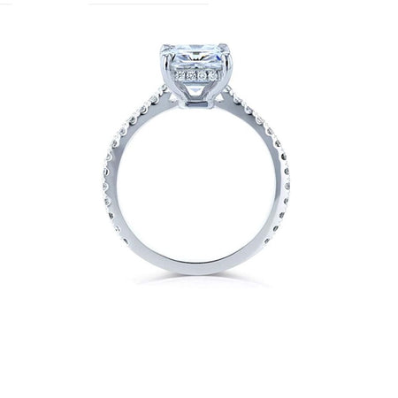 5Ct Radiant Cut Moissanite Engagement Ring, Solitaire Radiant Ice Crushed Cut Moissanite Engagement Ring, Pave Accents Stones Hidden Halo