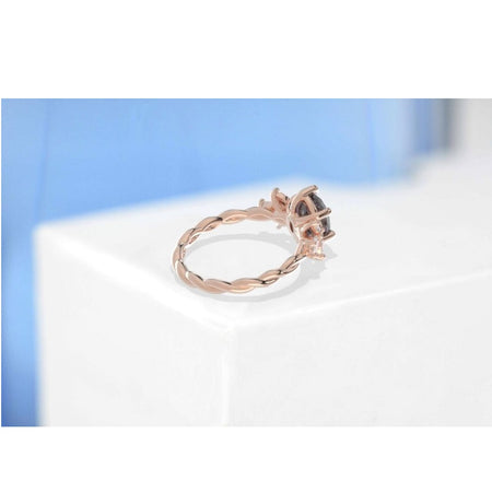 2 Carat Dark Gray Grey Blue Oval Moissanite Engagement Ring, Vintage Marquise Cut Rose Gold Ring, 2ct Oval Rope Shank Ring 14k rose gold