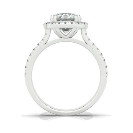 2 Carat Round Moissanite Halo Engagement Ring, Four Prongs Moissanite Ring, Victorian 14K White Gold Ring
