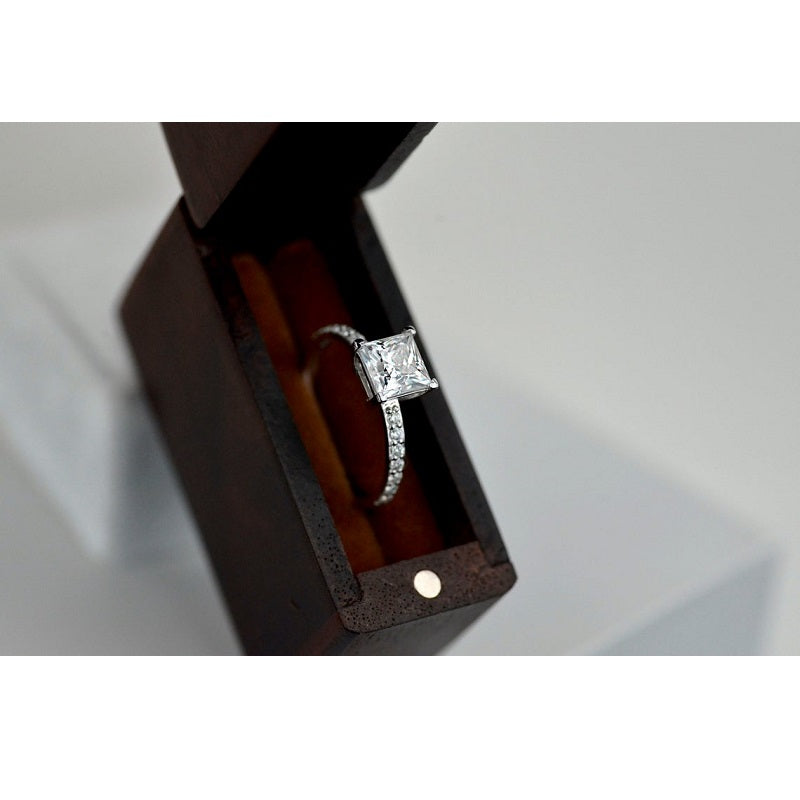 1.25Ct Moissanite Engagement Ring, Solitaire Princess Cut Moissanite Engagement Ring, Diamond Pave Accents Stones