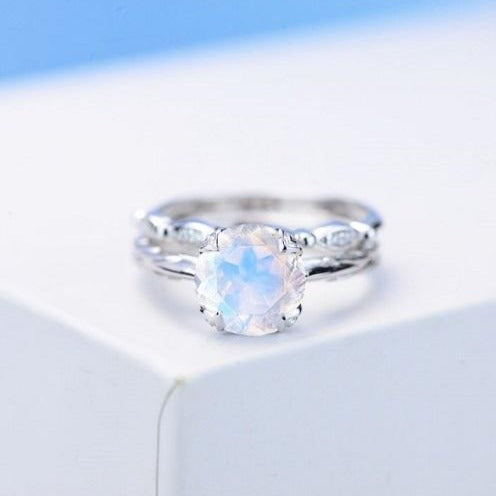2 Carat Genuine Moonstone 14K White Gold Engagement. Eternity Ring. Se ...
