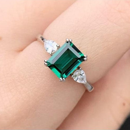 3Ct Emerald Cut Emerald Stone 14K White Gold Ring