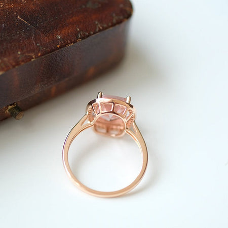 2 Carat Morganite Ring, Morganite Engagement Ring, Rose Gold Morganite Ring, Elongated Cushion Cut Engagement Ring, Halo Morganite Ring