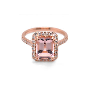 3Ct Emerald cut Halo Morganite ring, Morganite ring, Vitage natural Morganite ring, genuine morganite emerald cut vintage halo ring Set