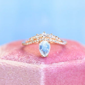 Rose Gold Plated Silver Dainty Natural Moonstone Ring, 1ct Pear Cut Moonstone Ring