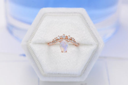 Rose Gold Plated Silver Dainty Natural Moonstone Ring, 1ct Pear Cut Moonstone Ring