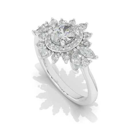 14K White Gold 2 Carat Oval Moissanite Halo Engagement Ring