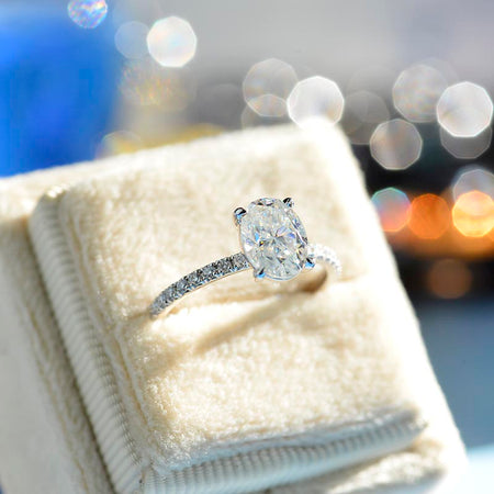 14K White Gold 1.5 Carat Oval Moissanite  Engagement Ring