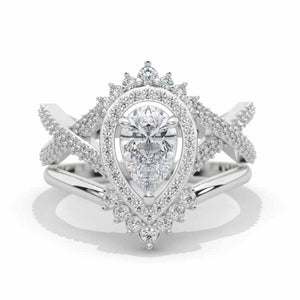 Pear Moissanite Halo Twisted Engagement Ring