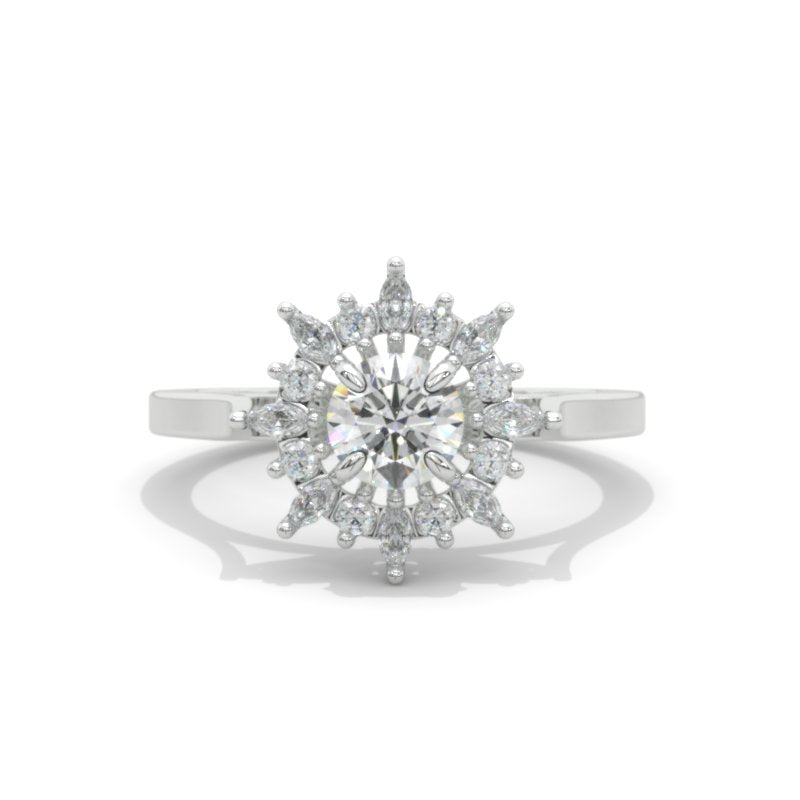 14K White Gold 1.25 Carat Round Moissanite Halo Engagement Ring