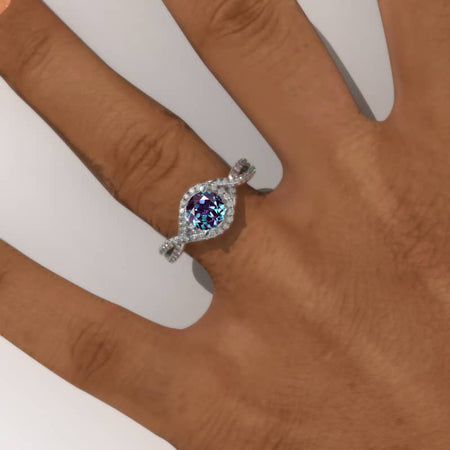 1.6 Carat Alexandrite Engagement Ring 14K White Gold  Ring