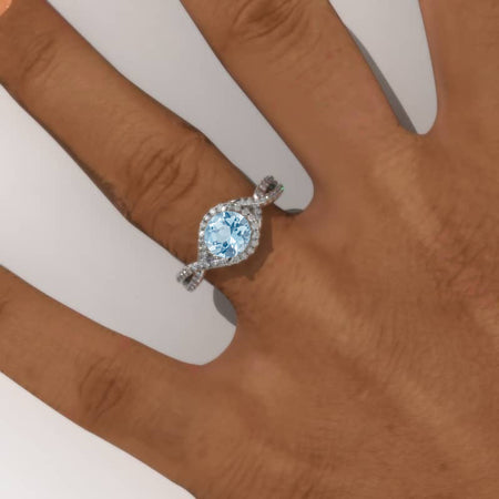 1.6 Carat Genuine Aquamarine Engagement Ring 14K White Gold Ring