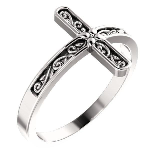 Sideways Cross 14K White Gold Ring - Giliarto