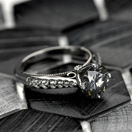 2 Carat Dark Gray Grey Moissanite Engagement 14K White Gold Ring Classic Customized Design Your Own Ring