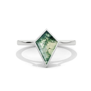 2 Carat Kite Moss Agate Bezel Set Solitaire Engagement Ring