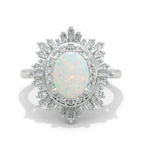14K White Gold 2 Carat Genuine Natural White Opal Oval Halo Engagement Ring