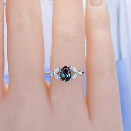 Oval Alexandrite Engagement Ring Set