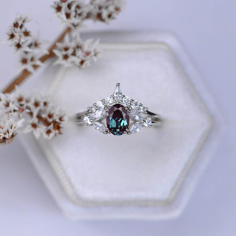 Oval Alexandrite Engagement Ring Set