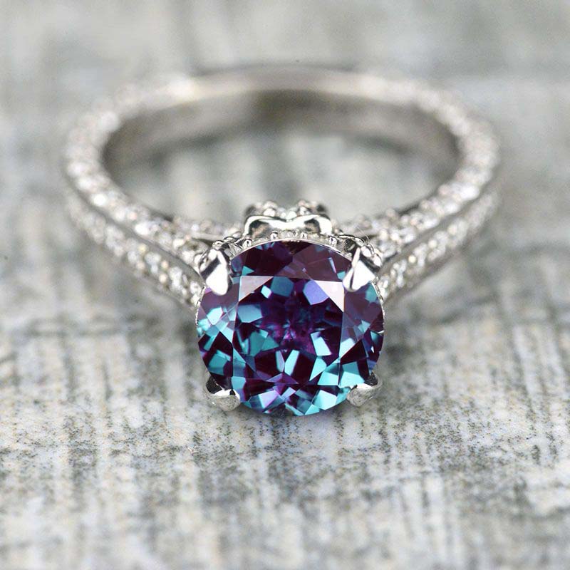 3.2 Carat Alexandrite Engagement 14K White Gold Ring