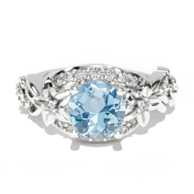 1.5 Carat Genuine Aquamarine Gold Floral Engagement Ring