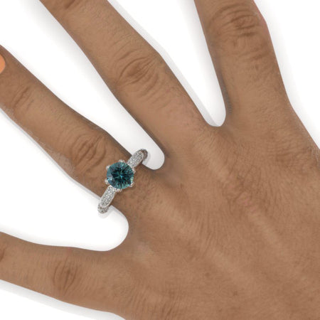 2 Carat Ethically LAB-Grown Teal Sapphire Floral White Gold Engagement Ring