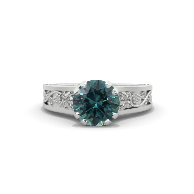 2.0 Carat Teal Sapphire Accented Classic Engagement Ring