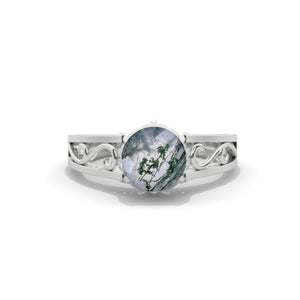 Ascella 2.6 Carat Genuine Moss Agate White Gold Engagement Ring