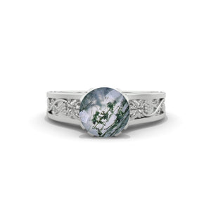 2.0 Carat Genuine Moss Agate Accented Classic Engagement Ring