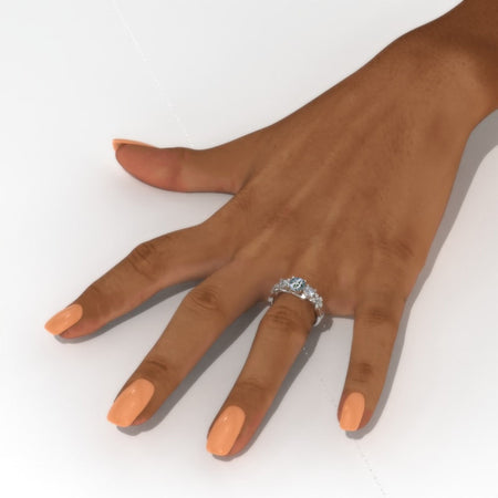 1.5 Carat Genuine Moss Agate Three-Stone White Gold Engagement  Ring