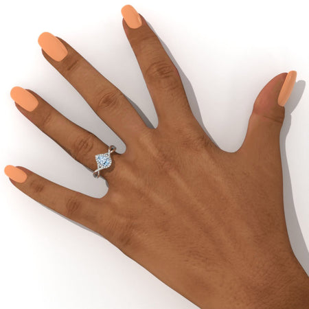 14K White Gold 0.8 Carat Pear Genuine Aquamarine Halo Engagement Ring