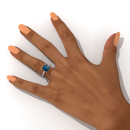 3 Carat Teal Sapphire Princess Cut Engagement Gold Ring.