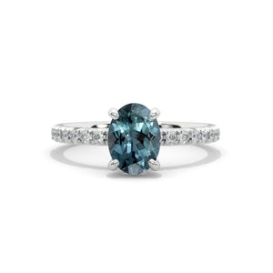 14K White Gold 2 Carat Oval Teal Sapphire Engagement Ring