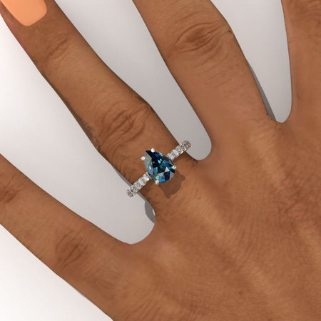 1.8 Carat Teal Sapphire Pear Cut Engagement Gold Engagement Ring.