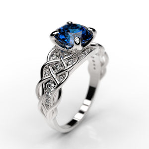 14K Black Gold 3 Carat Sapphire Celtic Engagement Ring