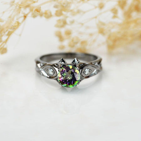 14K Black Gold Silver Mystic Topaz Celtic Engagement Ring