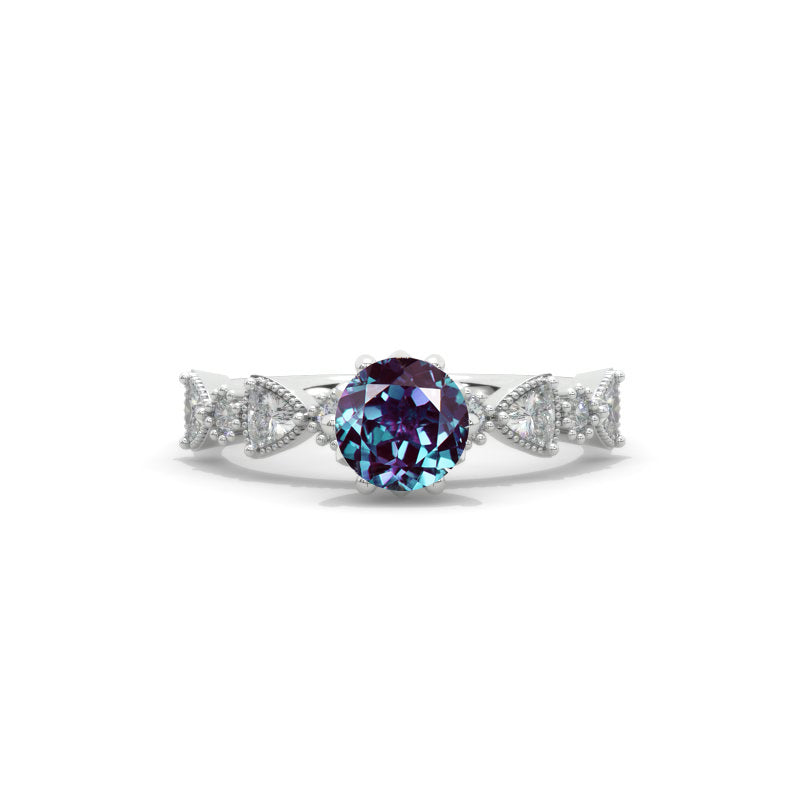 1.0 Carat Ethically LAB-Grown Alexandrite Trillion Accents Gold Engagement Ring