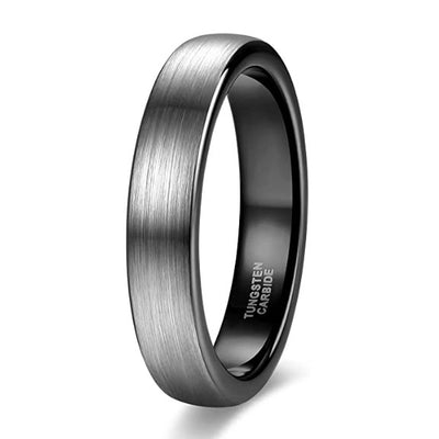 Pure Black Tungsten Ring Brushed Silver Finish Wedding Band - Giliarto