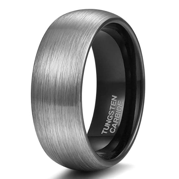 Pure Black Tungsten Ring Brushed Silver Finish Wedding Band Pure Black Tungsten Ring Brushed Silver Finish Wedding Band