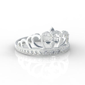 Diamond Royal Tiara Crown 14K White Gold Ring - Giliarto