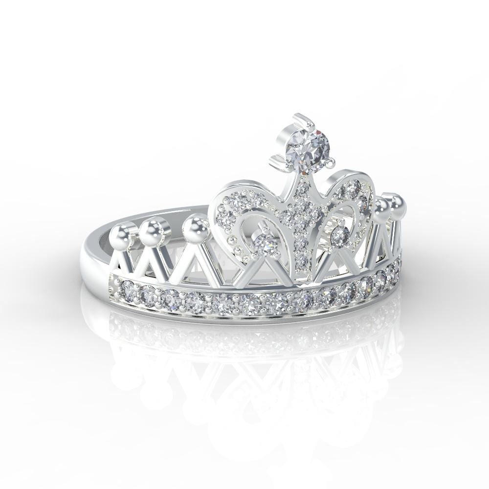 Diamond Royal Tiara Crown 14K White Gold Ring - Giliarto