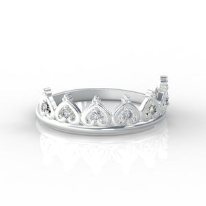 Diamond Royal Tiara Crown 14K White Gold Ring - Giliarto