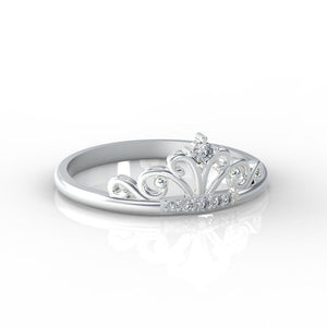 Diamond Royal Tiara Crown 14K White Gold Ring - Giliarto