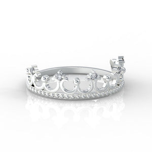 Diamond Royal Tiara Crown 14K White Gold Ring - Giliarto