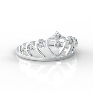 Diamond Royal Tiara Crown 14K White Gold Ring - Giliarto